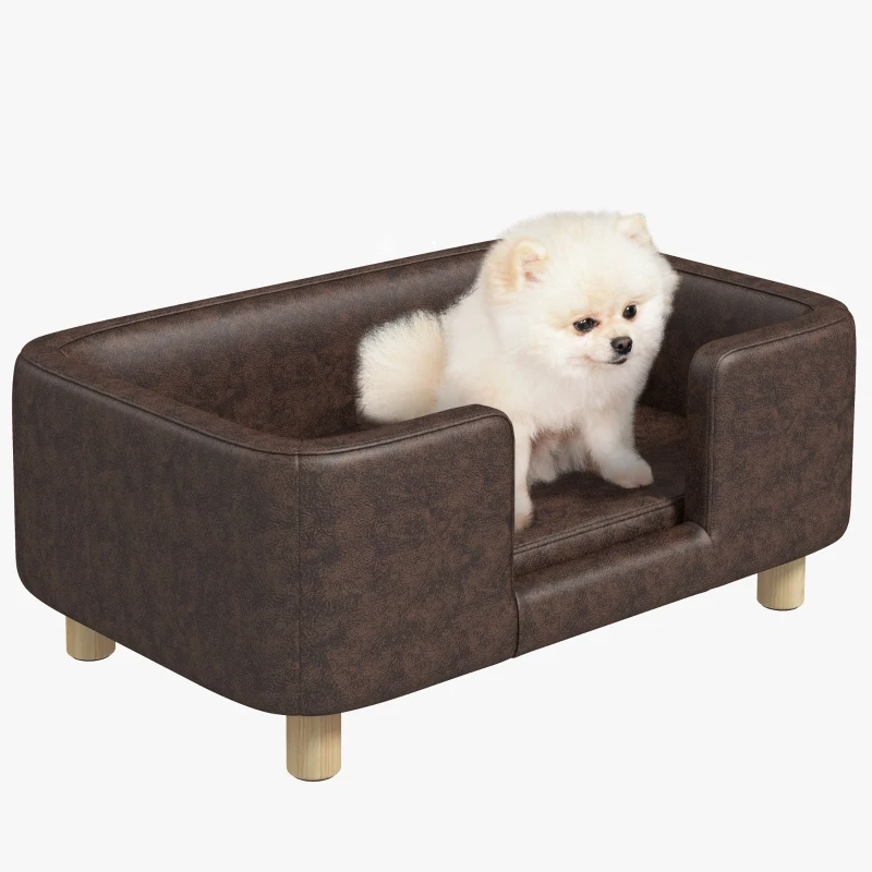 PawHut Hundesofa Hundekissen Katzenbett mit weichem Rand massiven Holzbeinen Gesamtmaße 74 x 48,5 x 31 cm Mikrofaserbezug in Schokolade