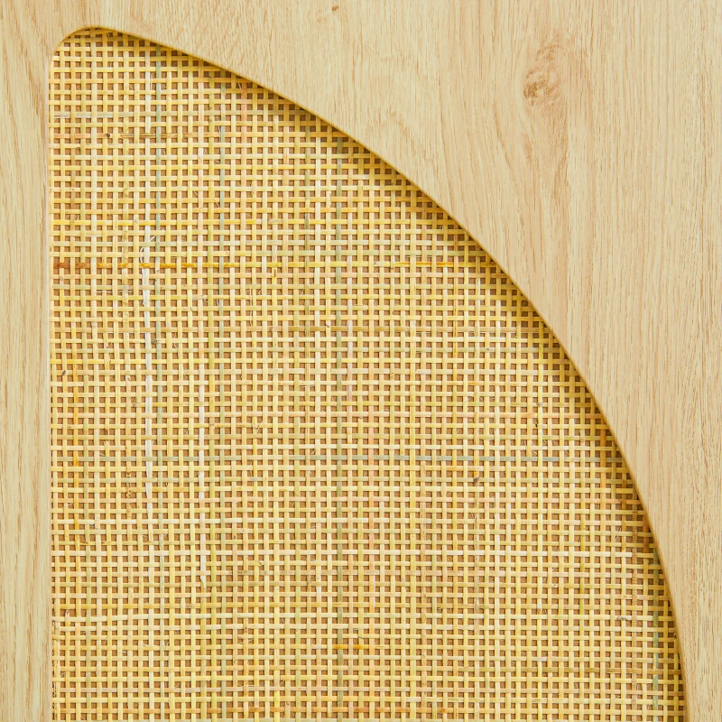HOMCOM Hochwertiger Buffetschrank aus Holz und Rattan mit 2 Türen 80 x 39 x 101,8 cm, Natur