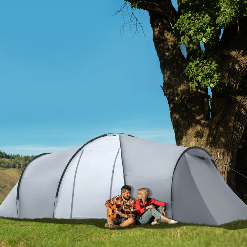 Outsunny Familien Campingzelt 4-6 Personen Kuppelzelt 2 Schlafzimmer 1 Wohnzimmer und 1 Vordach UV-Schutz Wasserdicht 2000 mm multicolor