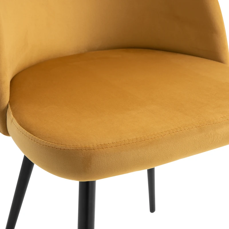 HOMCOM Set mit 2 Esszimmerstühlen, skandinavischer Küchenstuhl aus gepolstertem Velours mit schlanken Metallbeinen, für Wohnzimmer, Esszimmer, gelb