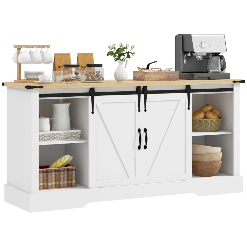 HOMCOM Buffet Aufbewahrungsmöbel mit 2 Schiebetüren verstellbaren Regalen 150L x 40T x 72H cm aus Holz Weiß Eiche