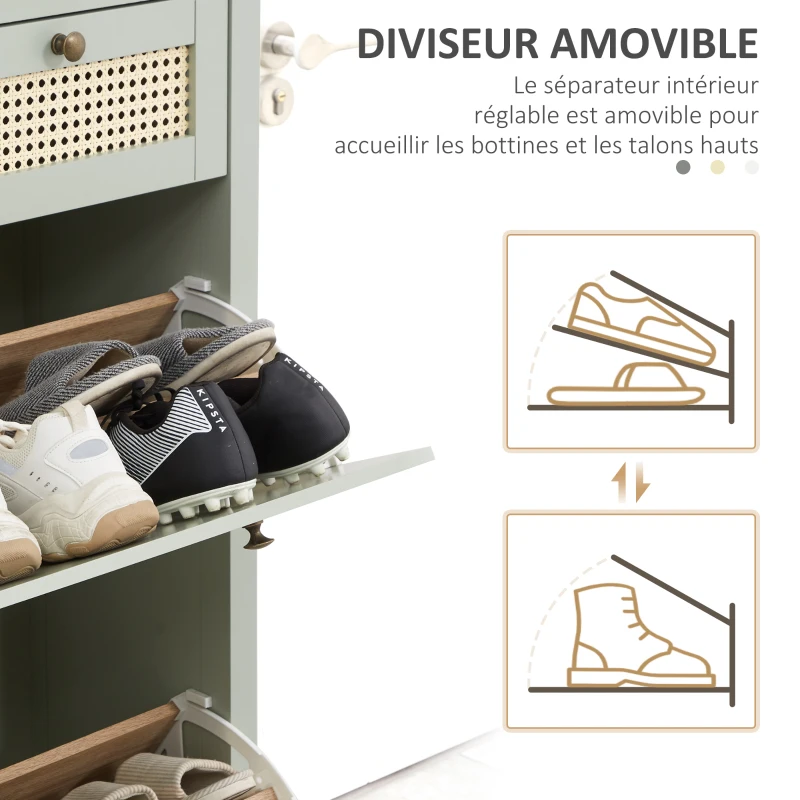 HOMCOM Schuhschrank im boho-chic Stil Wassergrün Rattanoptik