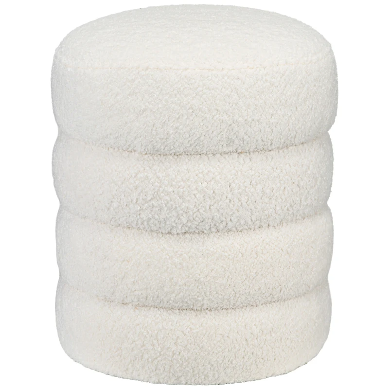 HOMCOM Tabouret Rond en Peluche Teddy, Cadre en Métal, jusqu'à 120kg, Φ40x45H cm, Crème Blanche