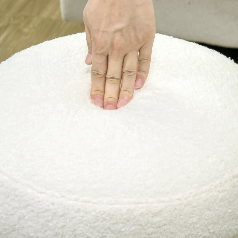 HOMCOM Tabouret Rond en Peluche Teddy, Cadre en Métal, jusqu'à 120kg, Φ40x45H cm, Crème Blanche