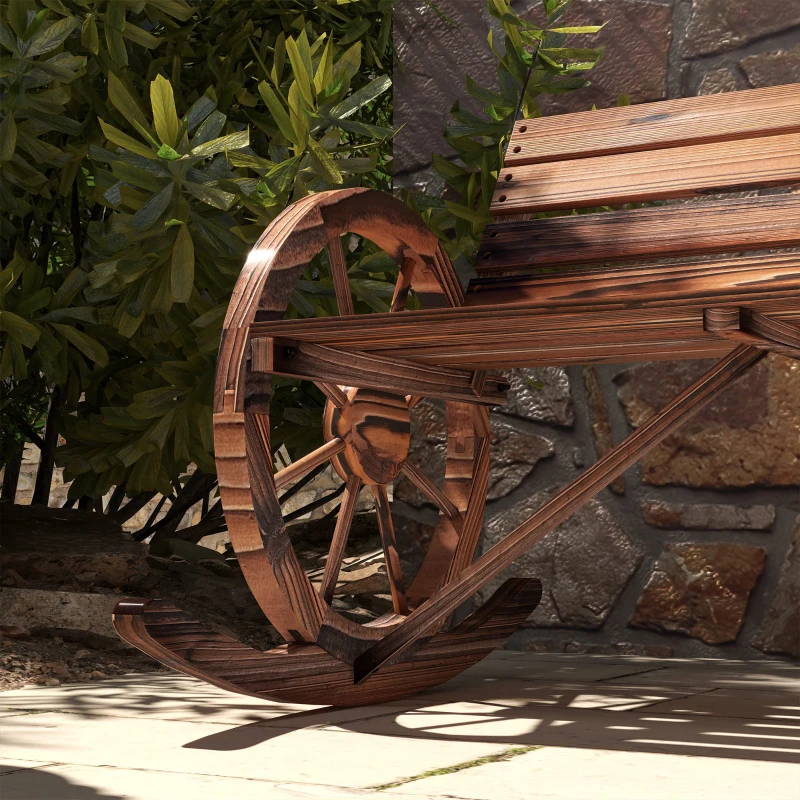 Banc de balançoire de jardin Outsunny, banc de balançoire pour 2 personnes, avec accoudoirs en forme de roue, pour balcon, jardin, terrasse, carbonisé.