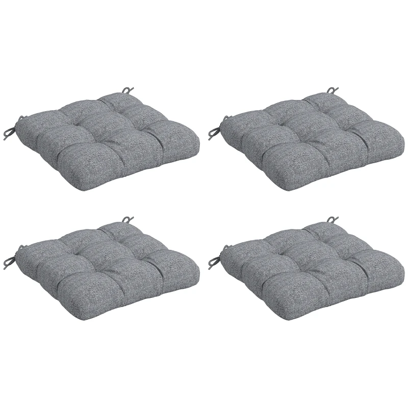Outsunny Set mit 4 Gartenstuhlkissen, Gesteppte Außenkissen, dim. 48L x 48B cm Grau