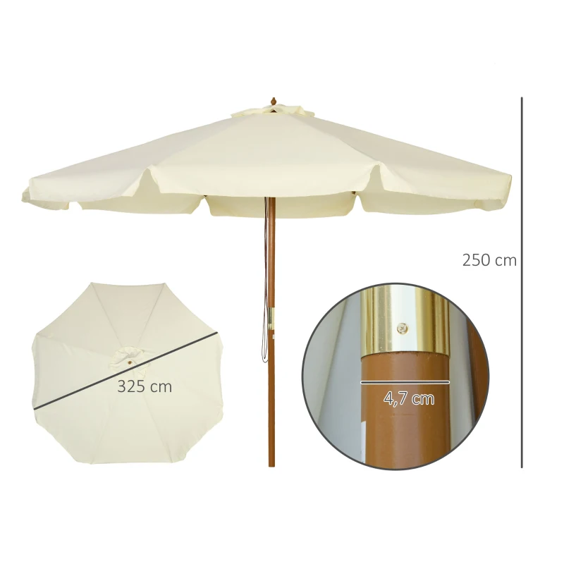 Outsunny Parasol Sonnenschirm rund groß Ø 3 m Bambusholz beige für den Garten