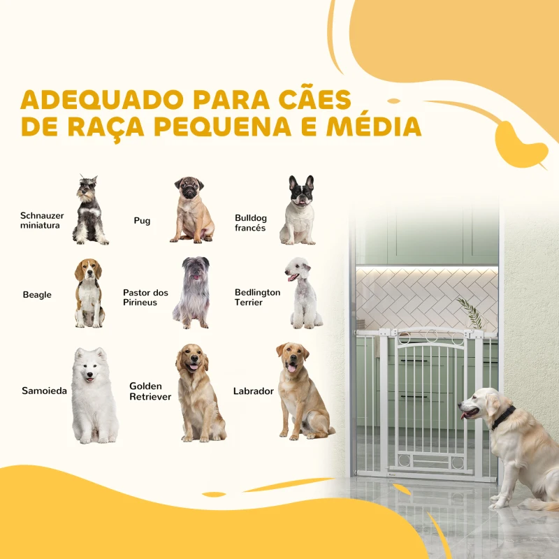 PawHut Barreira de Segurança para Cães com Largura Ajustável 76-104 cm  2 Extensões para Escadas e Portas 76-104x104 cm Branco