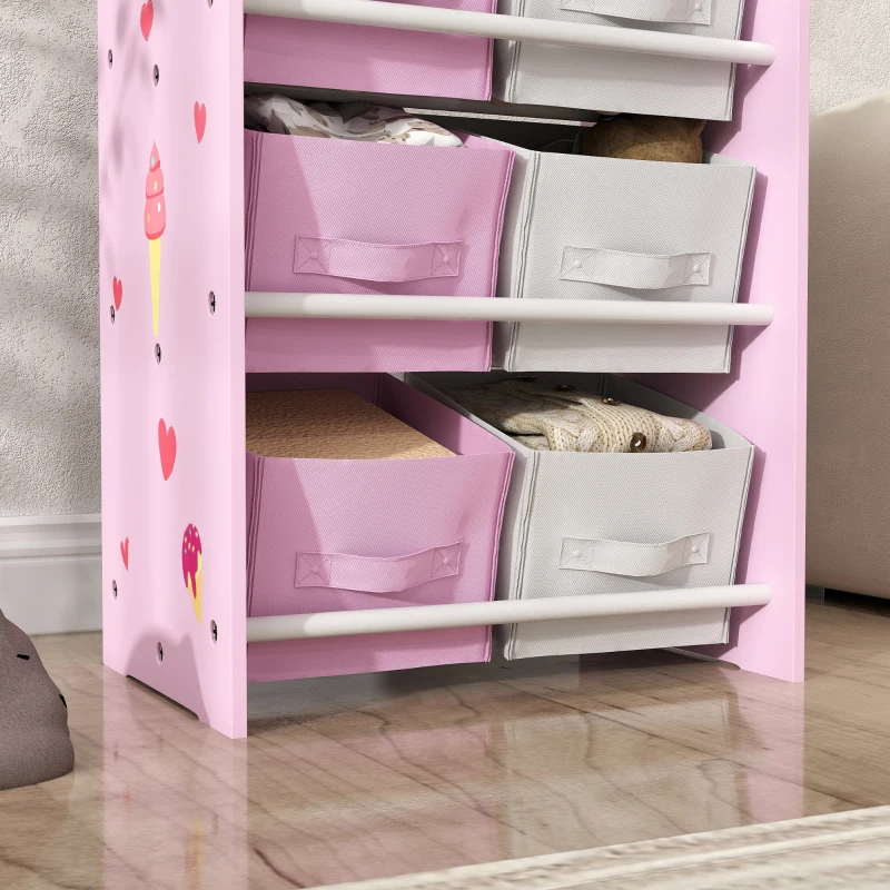 AIYAPLAY Estante para Brinquedos com 6 Caixas de Tecido não Tecido Amovíveis Organizador de Brinquedos para 43x30x60 cm Rosa