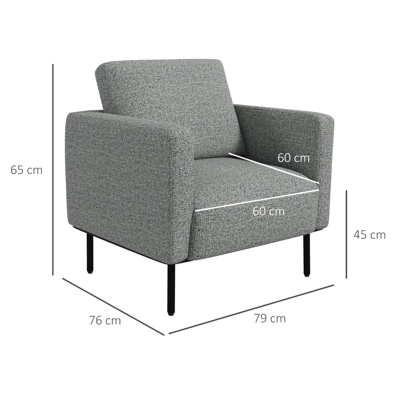 HOMCOM Lounge-Sessel aus Stoff, 1-Sitzer, Leinenoptik, Stahlbeine, 79 x 76 x 65 cm, Grau Schwarz