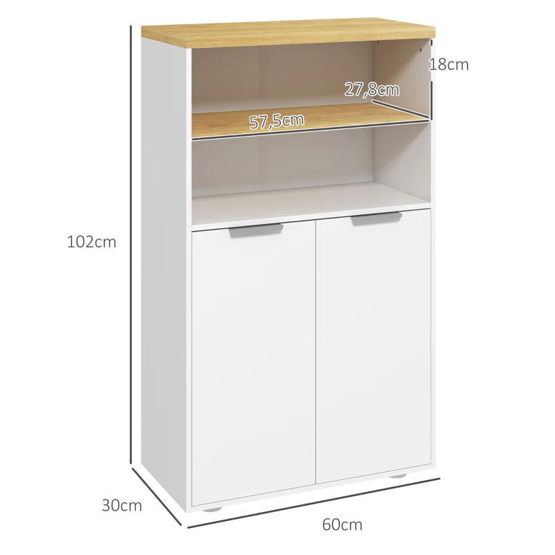 kleankin Badezimmerschrank mit 2 Türen und 2 offenen Fächern Maße 60B x 30T x 102H cm, weiß