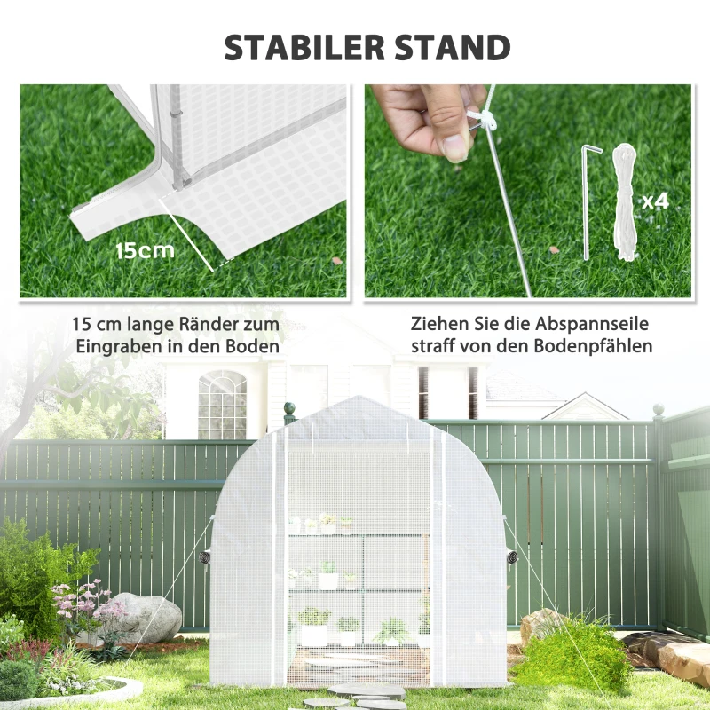 Outsunny 3 x 2 x 2 m Polytunnel-Kas met Oprolbare Zijwanden, UV-resistente Kunststoffolie en Stalen Frame, Wit