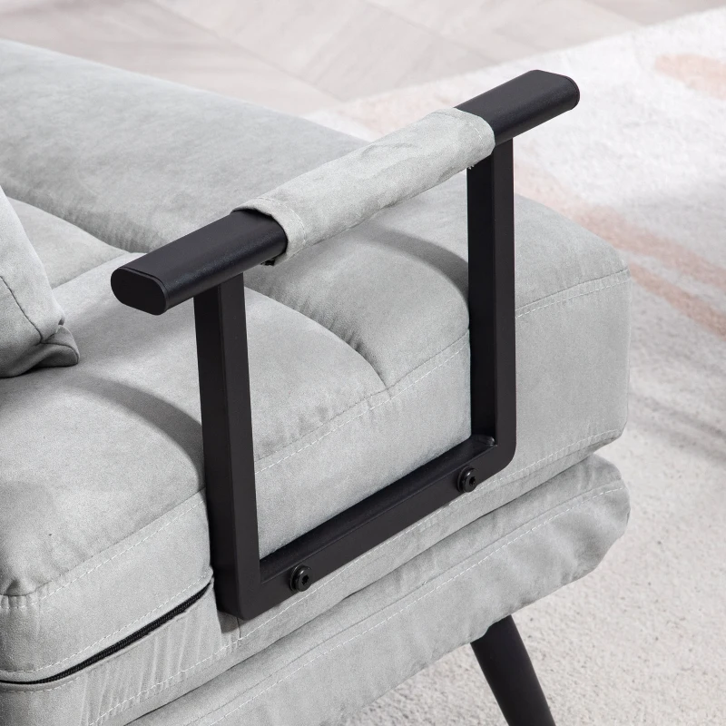 HOMCOM Schlafsessel 3-in-1 Einzelbett mit 5-fach verstellbarer Rückenlehne, Armlehnen und Kissen, Samt-Effekt, Grau
