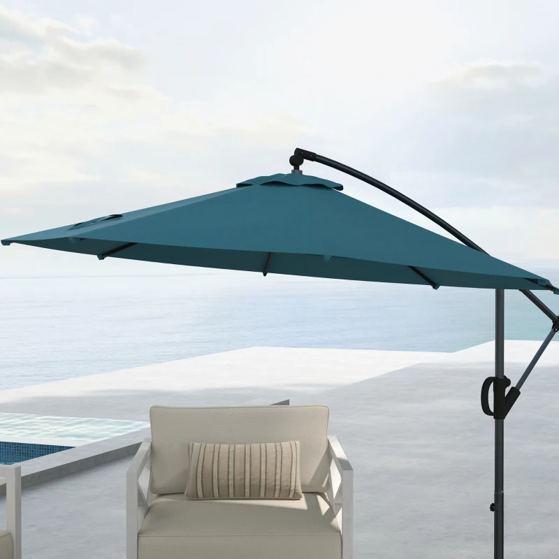 Outsunny Seitlicher neigbarer Sonnenschirm Ø2,93 x 2,60 m mit Kurbel, UV-Schutz für Balkon Terrasse blau