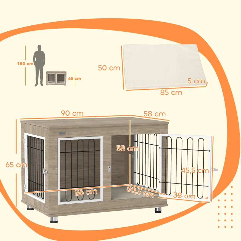 PawHut Hundekäfig Möbel Innenhundekäfig Beistelltisch Mehrzweck mit Doppeltür und Kissen