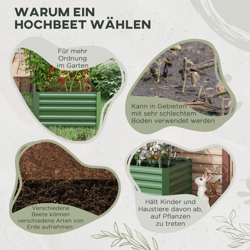 Outsunny Plantenkuip, Handige Bloemenbed voor het Planten, Verzorgen en Kweken, Verhoogd Bed, Staal, Groen