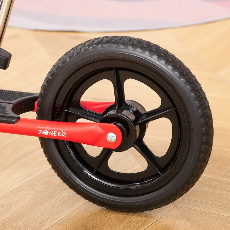 HOMCOM Laufrad für Kinder Ohne Pedale für Kinder von 3 bis 5 Jahren 12-Zoll EVA-Räder Höhenverstellbarer Sattel und Lenker rutschfeste Fußstütze Stahl Rot Schwarz
