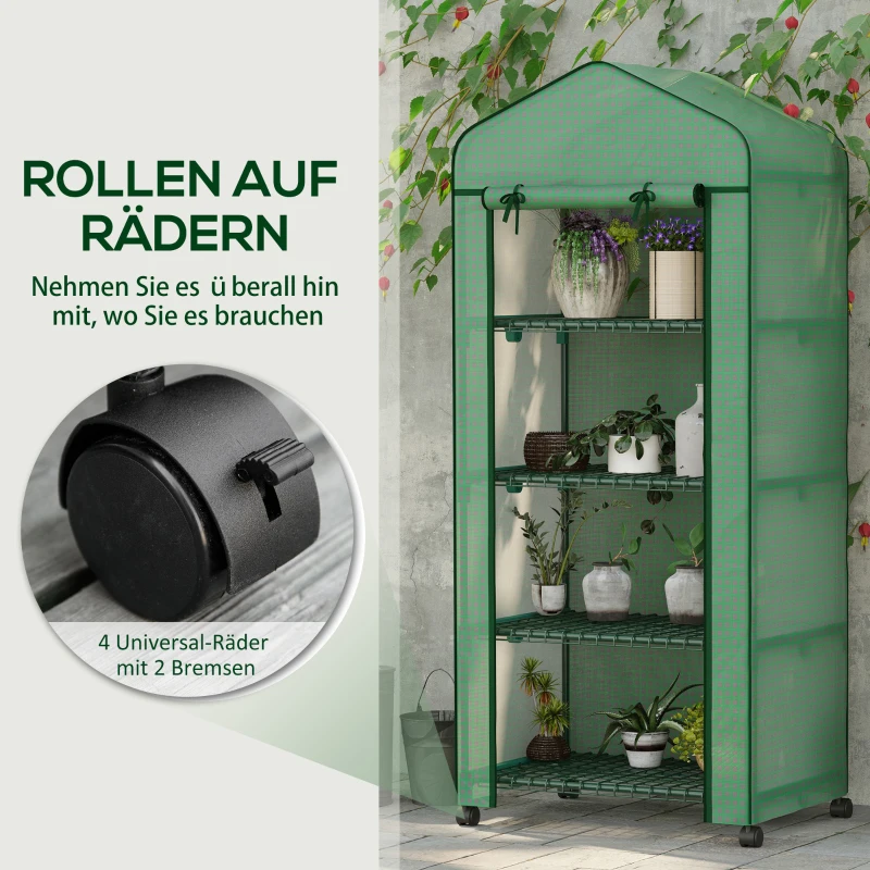 Outsunny Foliekas, Mini-kas, Plantenkas, Koude bak, 4 Plankschappen, 69 x 50 x 165 cm, Groen