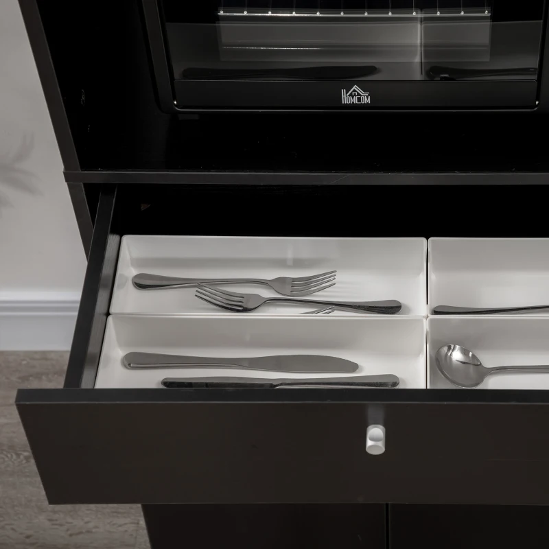 HOMCOM Mikrowellenmöbel mit mehreren Abteilen 2 Schränken 4 Nischen ausziehbarer Schublade schwarz 90L x 40B x 120H cm aus Holz