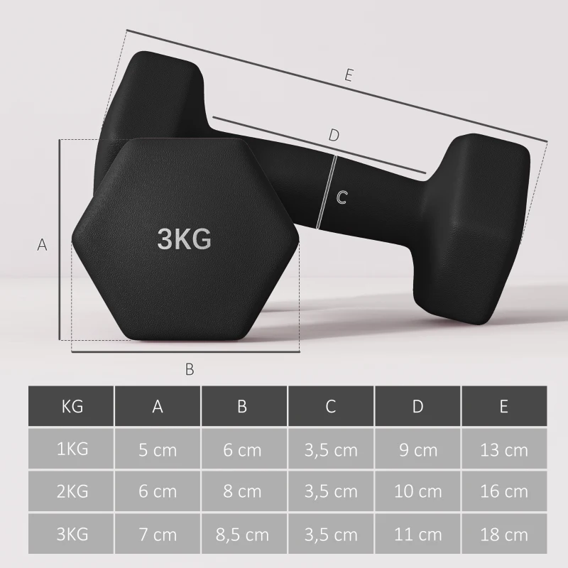 SPORTNOW Hexagonales Hantelset mit Hantelständer, für Krafttraining, 2 x 1kg, 2 x 2kg, 2 x 3kg