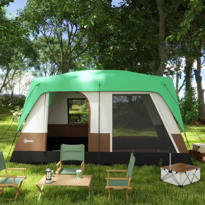 Outsunny Tente de camping pour 7-8 personnes, fenêtre en filet, avec sac de transport, 4,90 x 3,05 x 2,25 m, Vert