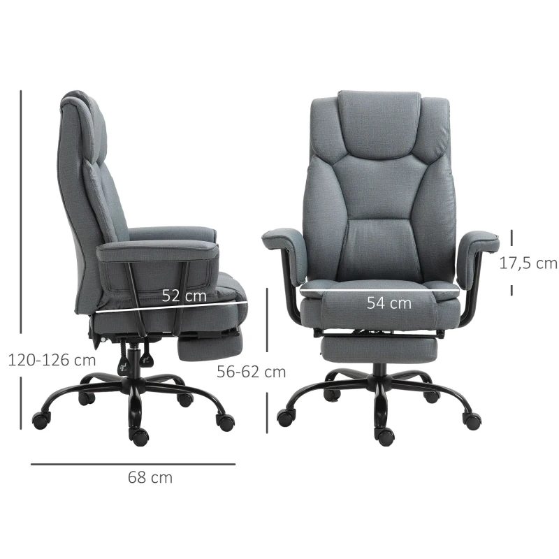 Vinsetto Chaise de Bureau Ergonomique Fauteuil de Direction 360° Pivotant Siège de Bureau Réglable en Hauteur avec Appui-tête et Accoudoirs Rembourrés avec Repose-Pieds Cuir Synthétique 68 x 80 x 120–126 cm