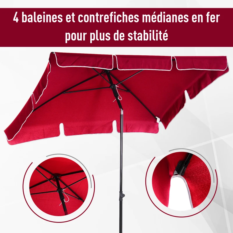 Outsunny Gartenschirm Rechteckiger neigbarer Sonnenschirm aus Aluminium, Metall und hochdichtem Polyester mit einem Durchmesser von 2 m in Rot