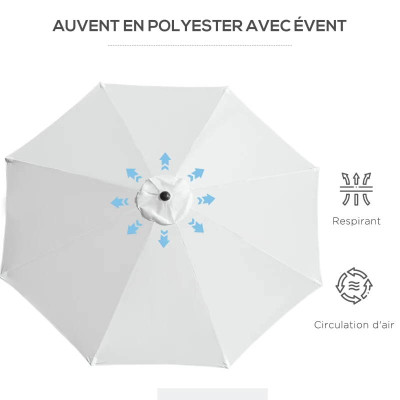 Outsunny Garten-Sonnenschirm Balkon-Sonnenschirm neigbar Ø 3 m Metall Rund Polyester 180g/m² Kurbel neigbar Weiß