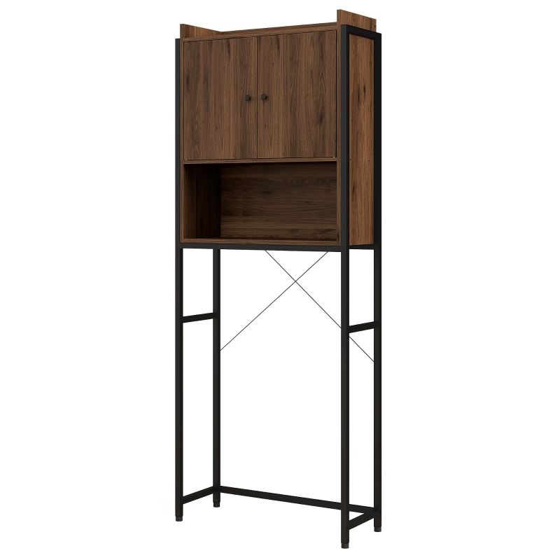 kleankin WC-Regal über der Toilette mit Schrank 2 Türen und Nische 68 x 25,5 x 172,5 cm braun schwarz