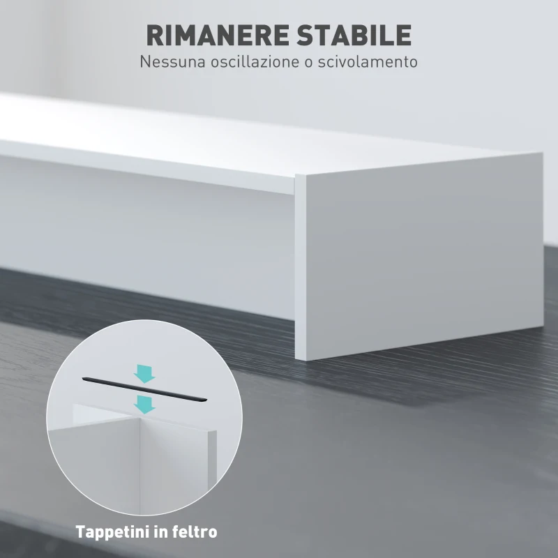 HOMCOM Supporto per Monitor con 2 Vani Contenitore in Legno, 100x27x15 cm, Bianco