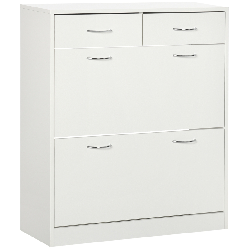 HOMCOM Schuhschrank 2 Schubladen und 2 klappbare Türen mit verstellbarem Regal 80 x 30 x 91,5 cm Alu-Griffe, natur