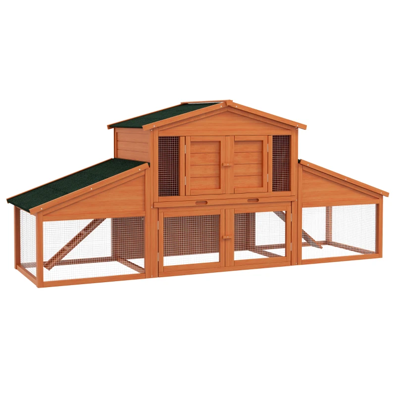 PawHut Kaninchenstall Nagerhütte XXL 2 Etagen 2 Gehege Misttablett 2,25L x 0,70B x 1H m Massivholz Kiefer