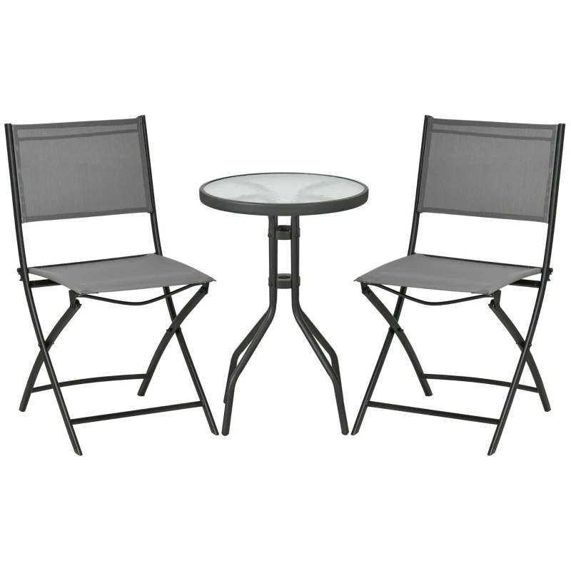 Outsunny Ensemble Bistro de jardin pour 2 personnes, Set de meubles de jardin incl. 1 table, 2 chaises pliantes, Mobilier de jardin en acier Gris