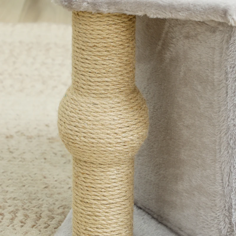 PawHut Arranhador para Gatos com Cama Caverna Plataforma Bola Suspensa e Poste de Juta 42x30x66 cm Cinza e Bege