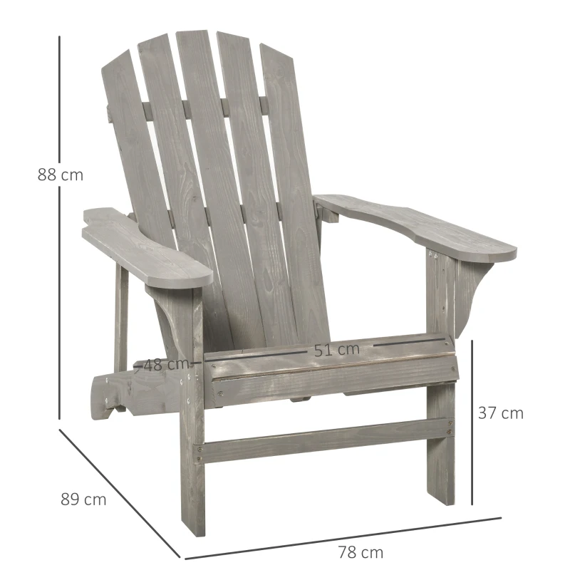 Outsunny Adirondack-Sessel Gartenstuhl Outdoor-Sessel Gesamtgröße 78L x 89B x 88H cm Massives Tannenholz Grau Verwittert für Garten, Terrasse und Balkon