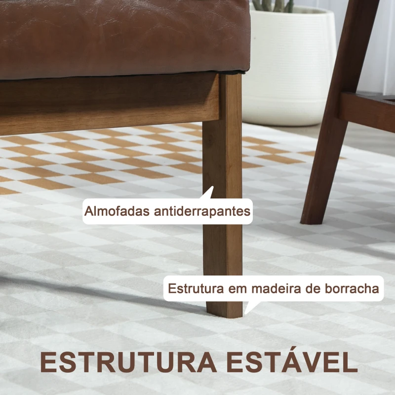 HOMCOM Sofá de 2 Lugares Estofado em Couro PU com Apoio para os Braços de Madeira para Sala de Estar Dormitório115x70x81 cm Marrom