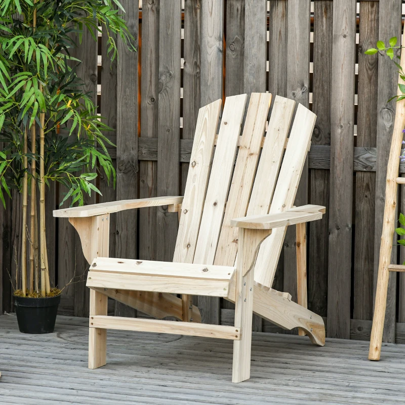 Outsunny Adirondack Gartenstuhl Gartensessel Outdoor Stuhl 78L x 89B x 88H cm Massivholz Tannenholz Natur für Garten, Terrasse und Balkon