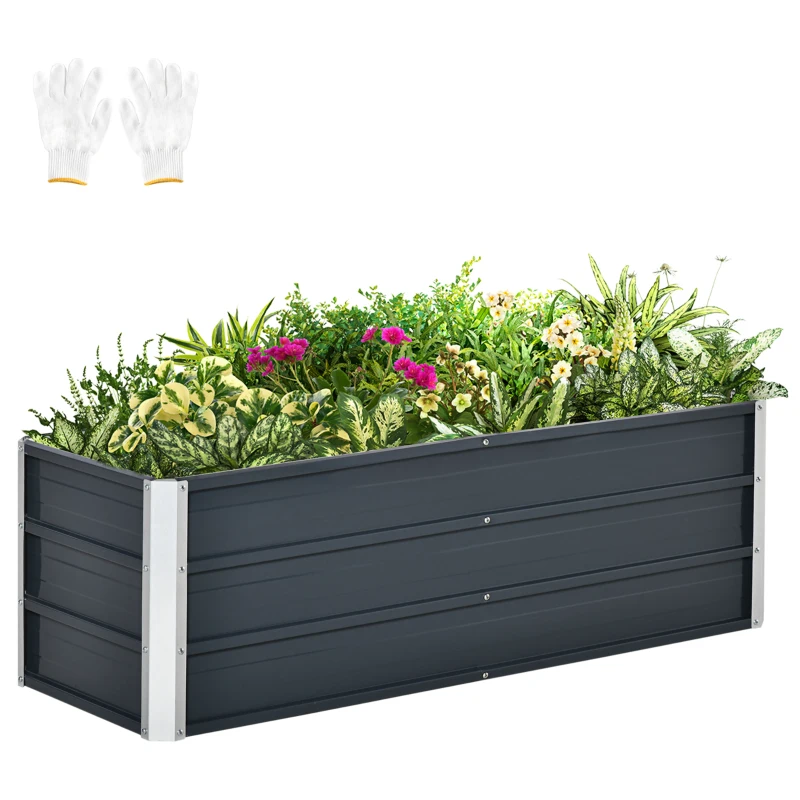 Outsunny Jardinière surélevée en acier pour jardin potager bac à fleurs avec gants Anthracite 125 x 47 x 40 cm