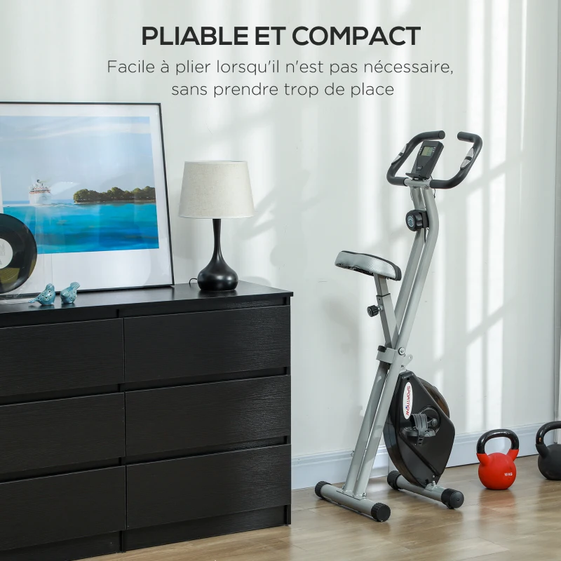 SPORTNOW Klappbares Heimtrainer-Fahrrad, leise mit 8-stufigem magnetischem Widerstand, verstellbarem Sitz, LCD-Bildschirm, Grau