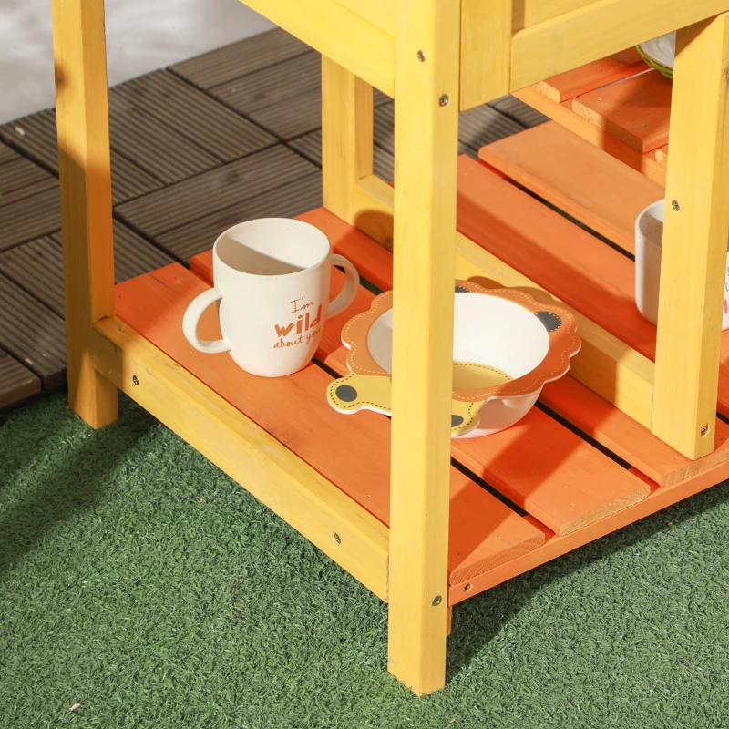 Outsunny Kinder Outdoor Küche aus Holz Spielzeugküche mit Regalen Spülbecken und Wasserhahn 58 x 39 x 73 cm Mehrfarbig