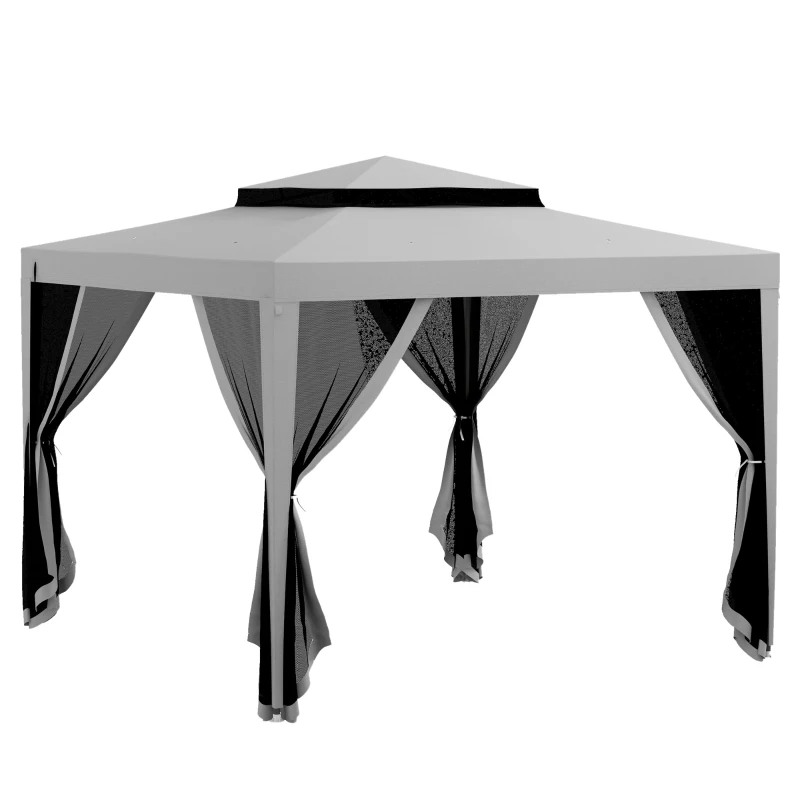 Outsunny Gartenpavillon 3L x 3B m mit 4 abnehmbaren Moskitonetzen - Doppeltes Dach - Grau