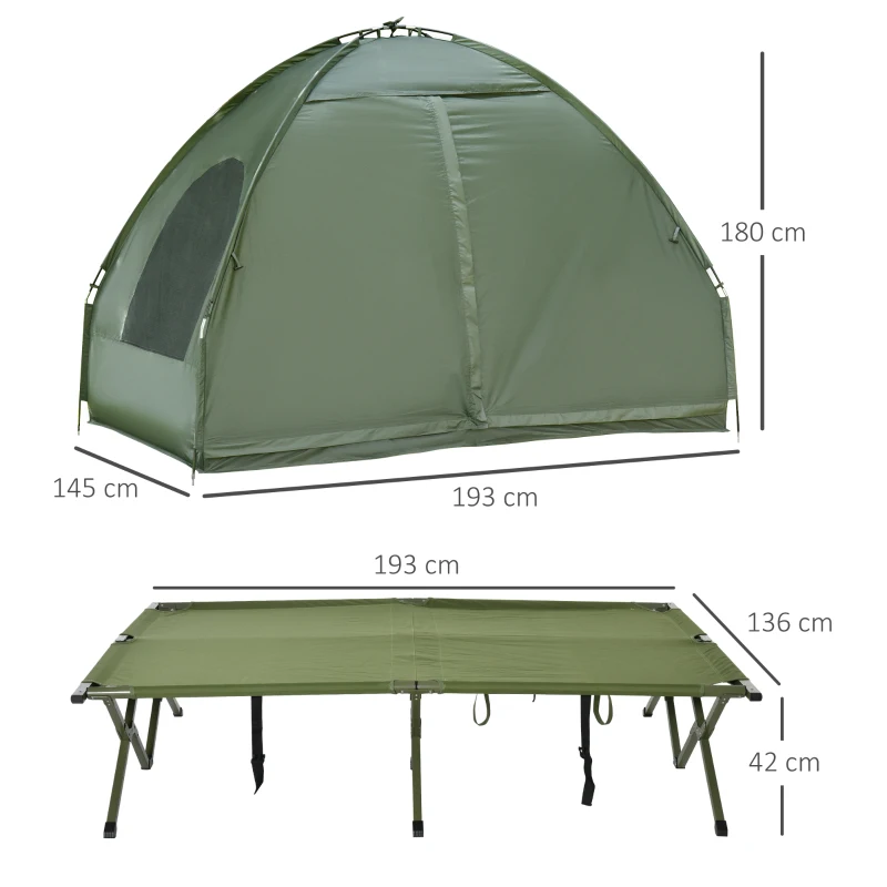 Outsunny Ensemble de tente de camping pour 2 personnes avec lit de camp et matelas pneumatique Vert