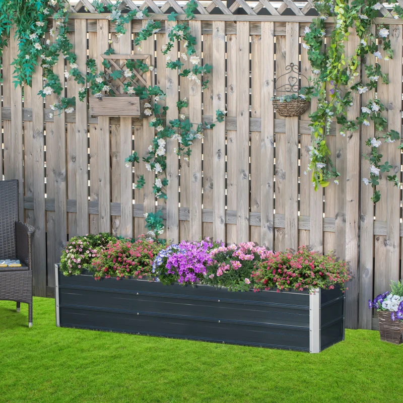 Outsunny Potager surélevé en acier Bac à plantes Bac à fleurs Bac à fleurs avec gants Gris 183 x 47 x 40 cm