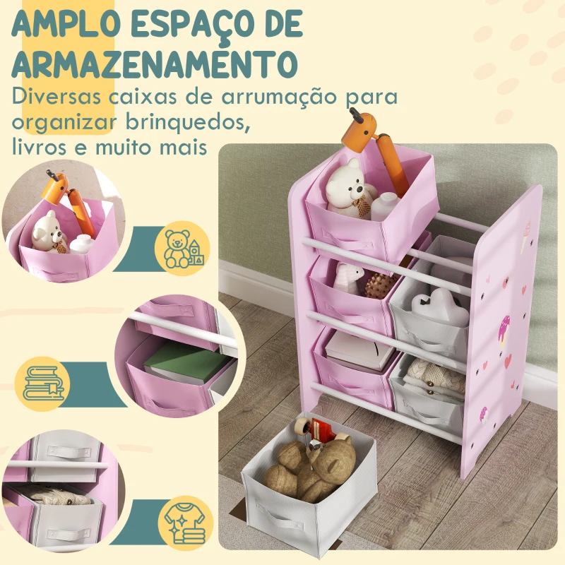 AIYAPLAY Estante para Brinquedos com 6 Caixas de Tecido não Tecido Amovíveis Organizador de Brinquedos para 43x30x60 cm Rosa