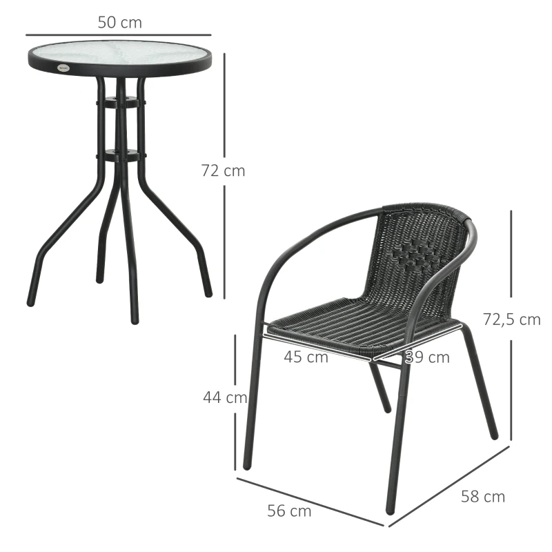 Outsunny Gartenmöbel-Set Gartenmöbel aus PE-Rattan 3-teilig 2 Sessel + 1 Couchtisch gehärtete Glasplatte
