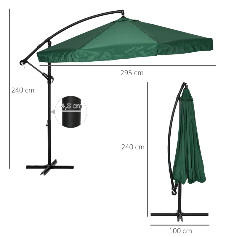 Outsunny Freiarmschirm mit Kurbel und X-förmigem Standfuß mit Moskitonetz Ø 295 x 240H cm grün