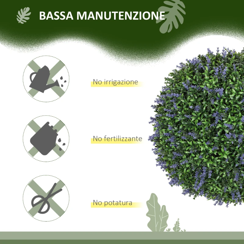 HOMCOM Set di 2 Piante Artificiali a Sfera con Fiori di Lavanda per Casa e Giardino Ø42 cm, Verde e Viola