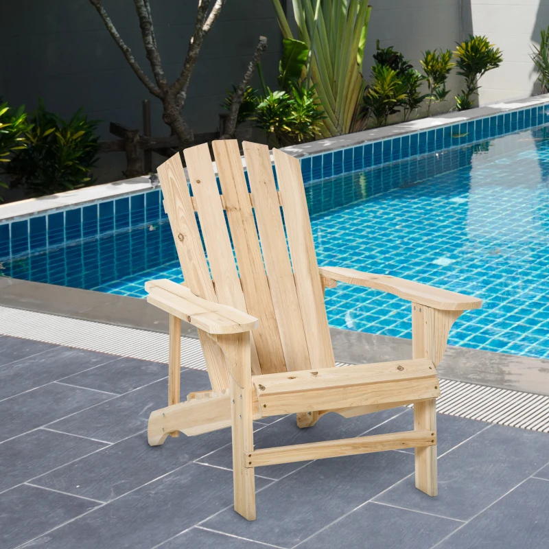 Outsunny Adirondack Gartenstuhl Gartensessel Outdoor Stuhl 78L x 89B x 88H cm Massivholz Tannenholz Natur für Garten, Terrasse und Balkon