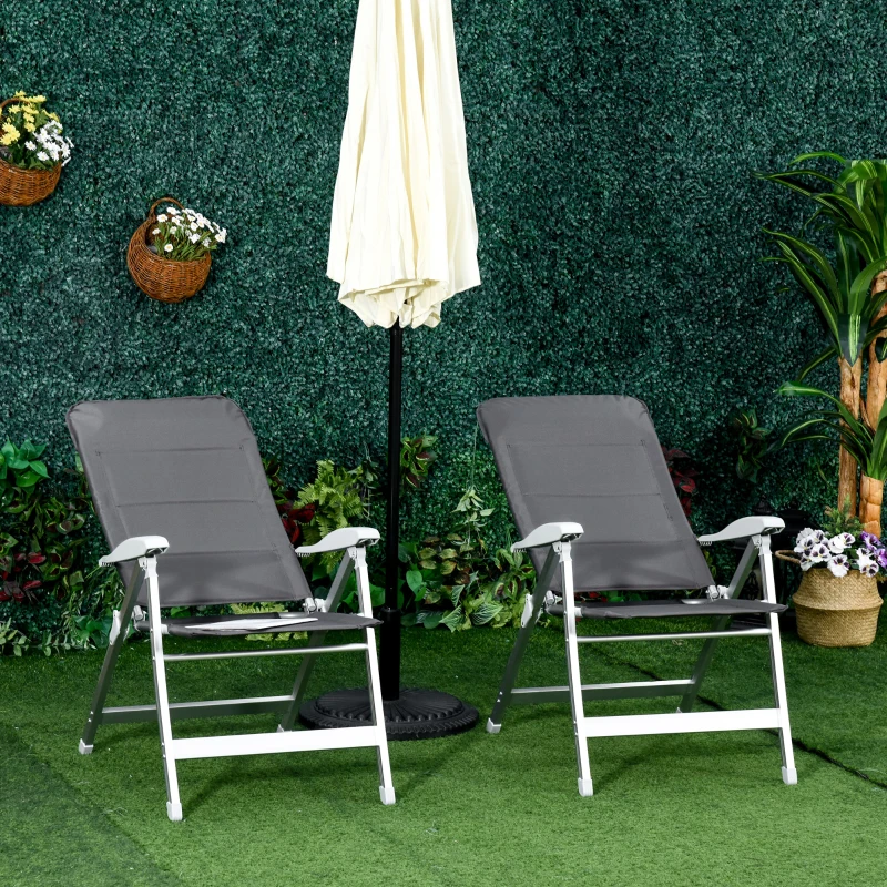 Outsunny Set aus 2 klappbaren Gartenstühlen, Liegestühlen für draußen mit hoch verstellbarer Rückenlehne in mehreren Positionen und Armlehnen