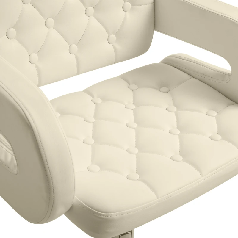HOMCOM Sgabello da Bar Alto con Schienale e Braccioli, Sgabello da Cucina Moderno Girevole con Altezza Regolabile e Poggiapiedi, in Finta Pelle, 61x50x94-114cm, Bianco